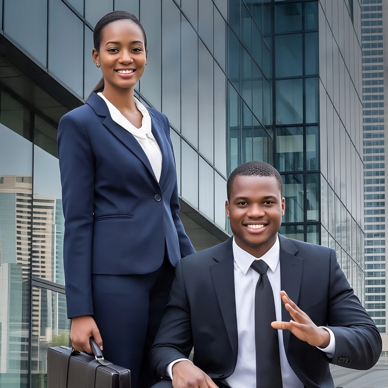 Consultants ISOE devant un immeuble d'affaires à Abidjan